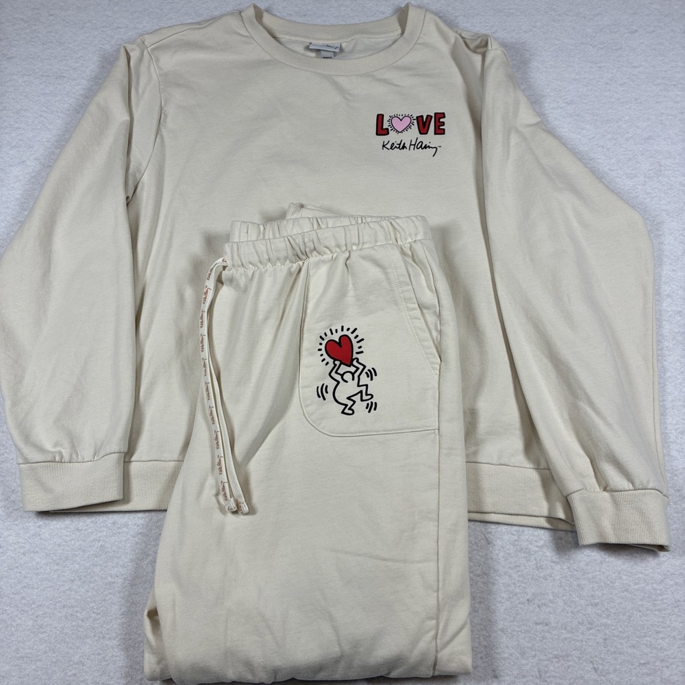 Keith Haring Women's Long Sleeve Sweatshirt Sweatpant Set Size XL Love Soft